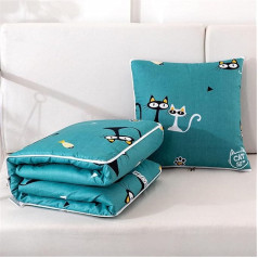 Cushion Blanket 2 in 1 Travel Blanket Cushion Quilt Multifunctional Pillow Blanket Neck Support Pillow Soft & Warm Nap Mat Cushion for Sofa Bed Office Chair (Blue Cat)
