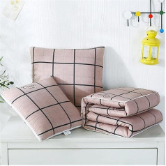 goodFarewell Kissendecke 2 in 1​ Reisedecke Kissen Quilt Multifunktionale Kissen Decke Nackenstützkissen Soft & Warm Nap Mat Kissen für Schlafsofa Bürostuhl （Gitter）
