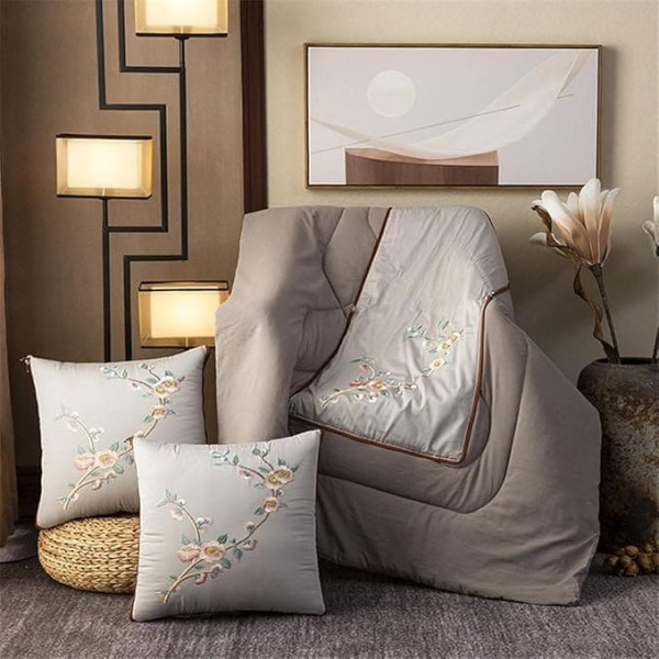 goodFarewell Kissendecke 2 in 1​ Reisedecke Kissen Quilt Multifunktionale Kissen Decke Nackenstützkissen Soft & Warm Nap Mat Kissen für Schlafsofa Bürostuhl （Graue Blume）
