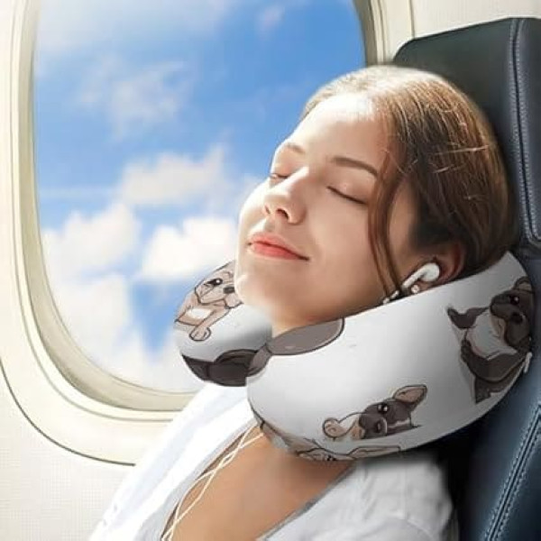 TKJMCSW Französische Bulldogge Reisekissen Memory Foam Nackenkissen Flugzeugkissen zum Schlafen U-förmiges Nackenkissen für Nacken- und Kopfstütze