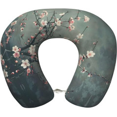 WenDang Japanisches Reisekissen mit Kirschblumen-Druck, weiches stützendes Nackenkissen für Reisen, neutrales Memory-Schaum-Nackenkissen