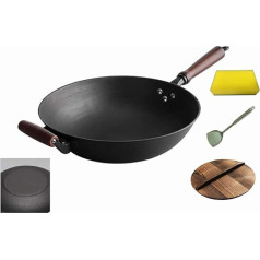 Wok für Induktion Wok manuell Altmodisch Unbeschichtetes Roheisen Antihaft-Pfanne Wok Induktionsherd 32cm
