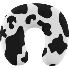 JZemdybill Reisekissen, Nackenkissen mit schwarzem Kuhdruck, für Reisen, Memory-Schaum, tragbares Stützkissen, Schlafkissen