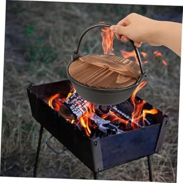NAMOARLY 1 Set Outdoor Pot Campfire Pot Outdoor Cooking Pot Japanese Hub Pot Camping Deep Pot Casserole Frying Pan Outdoor Cookware Pressure Cooker Storage Pot Black Wood