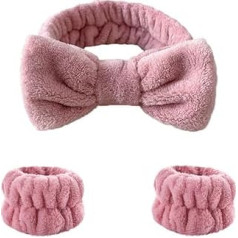 3 Piece Wrist Wash Band Microfiber Makeup Towel Band Hair Ties for Washing Face Absorbent Wrist Sweatband Headbands Dark Pink