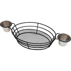 Fries Basket, Fast Food Serving Tray, Iron Wire Holder, Double Dipping Bowl Design, Ideal for Party or Restaurant Table Use, 14.57 Inches Black Silver Colour, 3 Pieces