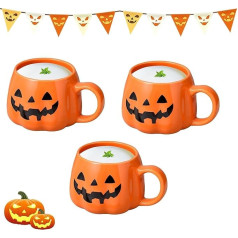 Hekasvm Halloween Pumpkin Mug, 400 ml Pumpkin Ghosts Decorative Ceramic Coffee Cup, Cute Pumpkin Mug, Cow Milk Soup Cup, Autumn Cup, Pumpkin Tea Cup for Halloween Thanksgiving Day (Pack of 3)