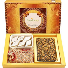 Ghasitaram Gifts Indian Sweets - Diwali Gifts Diwali Sweet - Big Box of Walnut Chocolate Bark, Almonds and Kaju Katli