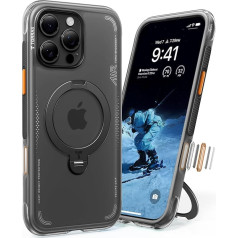 TORRAS Ostand Q3 Air for iPhone 16 Pro Case with Real Airbags, Double Protection (360° Magnetic Robust Stand), Matte Mobile Phone Case with Camera Control Button, Black