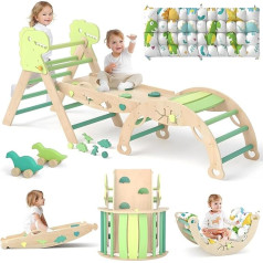 LEWGEE Montessori Indoor Play Set: 9-in-1 Climbing Frame, Indoor Climbing Triangle, Climbing Arch with Cushion, and Slide for Children, Indoor Playground 1-3 Years