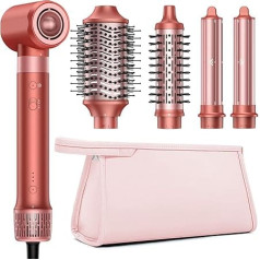 HITTIONA Airstyler 5-in-1 with Curling Iron Car Wrap, and High Speed Ion Hair Dryer, Multi-Hair Styler for Quick Drying, No Heat Damage, Fluffy Curls & Silky Hair, with Travel Bag