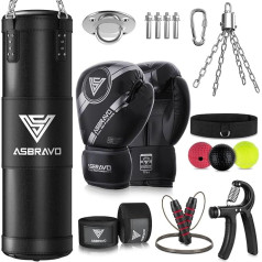 ASBRAVO Punch Bag Set for Adults, 120 cm Heavy Punch Bag with 12 oz Gloves, 5 m Hand Packaging for MMA Karate Kickboxing Boxing Home Gym Training - Unfilled