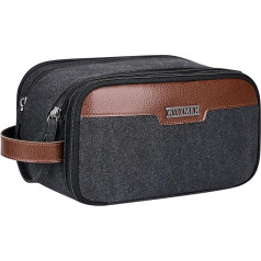 WITZMAN Canvas Toiletry Bag Men's Large Travel Cosmetic Bag with Double 8L Organiser Bathroom Bag, black, Cosmetic bag