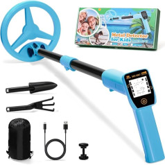 Metal Detector Children, Smofrees via USB Rechargeable Small Children's Metal Detector, Adjustable 60-86 cm Portable Metal Detector with Fun LCD Display for Outdoor Exploration, Blue