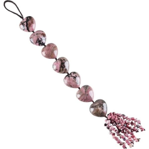 Nupuyai Rhodonite Hanging Heart Ornament Car Window Decoration Handmade Lucky Meditation Reiki