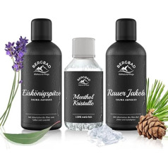 BERGBAD 2 x 100 ml stress-free set organic sauna infusion + menthol crystals - soothing, refreshing sauna infusion with organic alcohol, water and 100% organic oils + ice crystals / sauna crystals