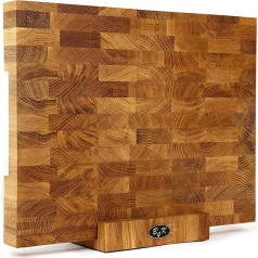 B4K 43 x 33 x 4.3 cm with stand, chopping block made of oak end wood, end wood board with handles and silicone feet, antibacterial end wood board, end wood board, kitchen board, chopping board