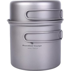 iBasingo Titanium Pot Pan Set Hanging Pot Camping Bowl Set Lightweight Titanium Canteen Kettle Outdoor Cookware Cooking Mess Kit with Folding Handle 1/2/3 Pieces/Set