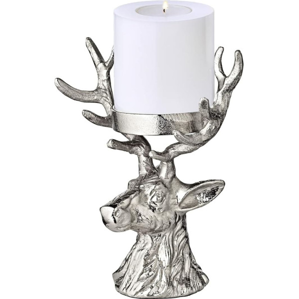EDZARD Candle Holder Deer (Diameter 6 cm, Height 20 cm) in Silver Look - Candle Holder Silver for Pillar Candles - Decorative Candles, Table Decoration, Silver Decoration for Candles in Reindeer