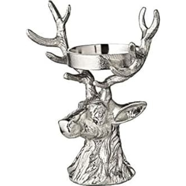 EDZARD Candle Holder Deer (Diameter 6 cm, Height 20 cm) in Silver Look - Candle Holder Silver for Pillar Candles - Decorative Candles, Table Decoration, Silver Decoration for Candles in Reindeer