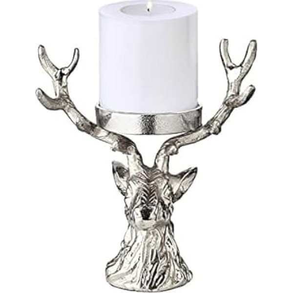EDZARD Candle Holder Deer (Diameter 6 cm, Height 20 cm) in Silver Look - Candle Holder Silver for Pillar Candles - Decorative Candles, Table Decoration, Silver Decoration for Candles in Reindeer
