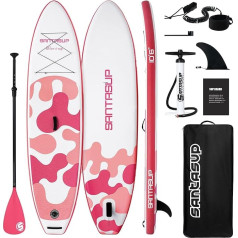 Santasup Aufblasbares Stand Up Paddle Board Surfbrett SUP Komplettes Paddleboard Zubehör Verstellbares Paddel, Pumpe, ISUP Reiserucksack, Leine, wasserdichte Tasche, Erwachsene Paddelboard