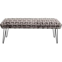 Kare Design Bench Weave, Grey, Upholstered Bench with Wicker Motif, 110 kg Maximum Load Capacity, 1-2 People, Easy Care, for Bedroom, Bench for Hallway, Steel Legs, 45 x 128 x 50 cm (H x W x D)