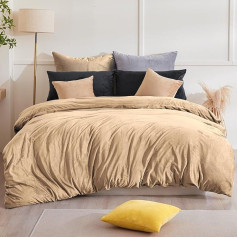 Beqnat Winter Flannel Bed Linen 200 x 220 cm 3-Piece Warm Fluffy Teddy Plush Bed Linen Sets Cashmere Touch Microfibre Fleece 1 Duvet Cover + Pillowcase 2 80 x 80 cm with Zip Beige