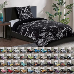 SANILO® Bed Linen 135 x 200 cm, 100% Finest Cotton, 2-Piece Duvet Cover 80 x 80 cm, Oeko-Tex Certified (2-Piece 135 x 200 cm, Marble Black)