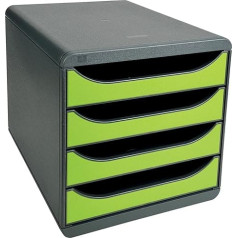 Exacompta 310725D premium storage box with 4 drawers for DIN A4+ documents. Heavy duty drawer box with high-capacity for more desk space, Big Box Iderama Black|Aniseed Green.