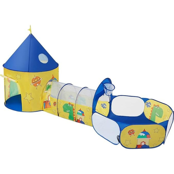 SONGMICS 3 in 1 Kids Pop Up Playground with Tent Tunnel Ball Pool Dinosaur Space Gift Yellow and Blue LPT702Y01