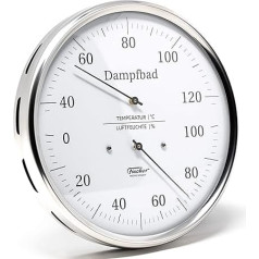 Fischer 183.01 Steam Bath Thermohygrometer 160 mm Hair Hygrometer and Bimetal Thermometer Stainless Steel Made in Germany