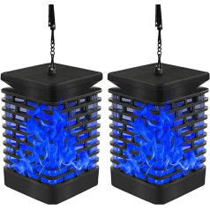 Solar Lantern Lights Outdoor Solar Flame Lights Outdoor Permanent On All Night Waterproof Solar Lantern Outdoor Hanging Lanterns for Patio Garden Deck Yard Backyard Blue Pack of 2