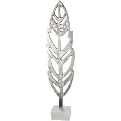 GILDE Decorative object sculpture feather made of aluminium, on marble base, height 65 cm