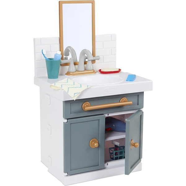 little tikes First Sink with Real Faucet Role Play for Kids, 12 Bathroom Accessories, Interactive, Original Toy, Multicoloured, Age 2+