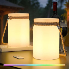 RWWR Pack of 2 LED Battery Table Lamps, Outdoor Wireless Warm White and RGB USB-C Table Lamp for Patio, Dining Table, Garden, Balcony