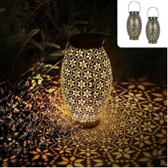 Görvitor Solar Lanterns for Outdoor Use, Pack of 2, LED Metal Solar Lantern for Outdoor Use, IP65 Waterproof, Hanging/Standing Solar Lights for Outdoor Garden, Vintage Decoration, Balcony, Patio,