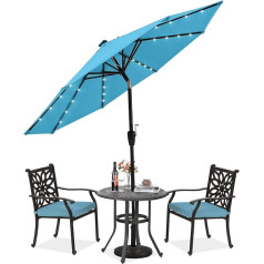 ABCCANOPY 230 cm Garden Parasol Sunshade Tilting with 32 Solar LED Lights, for Garden, Deck, Swimming Pool, Sand Beach, Turquoise
