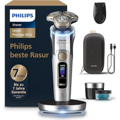 Philips Razor i9000 Prestige Ultra Wet and Dry Razor for Men, Chrome, Pressure and Motion Sensor, Trimmer Attachment, Cleaning Station, Charging Station and Travel Case (Model XP9404/31)