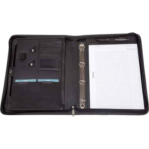 ALASSIO Olbia 30119 Organiser Folder A4 Nylon Conference Folder in Anthracite 36 x 28 x 5 cm with Tablet Compartment A4 Writing Pad Ring Binder Mechanism 6 Business Card Compartments and 2 Pen Loops