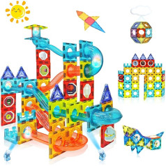 Dilhvy Magnetic Building Blocks with Marble Run Colourful, Magna Tiles Construction Toy Best Montessori Toy Gifts for Children from 5 6 7 8 9 10+ Years Boys and Girls