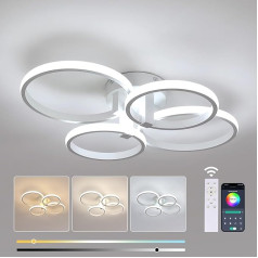 DELIPOP Modern LED Ceiling Light, 76 W 4 Round Rings Ceiling Light Dimmable with Remote Control, White Acrylic Ceiling Lighting LED for Living Room, Bedroom, Kitchen, 3000 K - 6500 K