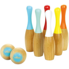 Vilac - 6 Bowling Cones - Two Tone - Outdoor Game - Wooden Skill Game and Precision Game - Board Game - 2 Balls - Cotton Storage Bag