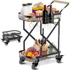 Mimoke Barbecue Trolley, BBQ Side Trolley with Grill Table with Wheels, Foldable Carbon Steel Grill Side Table Garden Trolley for Outdoor Travel Shopping (Medium Size)