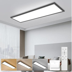 LEOEU LED Panel Ceiling Light, 120 x 30 cm, Black, Ceiling Light with Remote Control, 40 W, 4800 LM Ceiling Light, Dimmable, Office Ceiling Light with Memory Function, Ceiling Panel for Kitchen