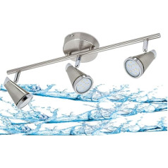 Trango - 3-bulb IP44 LED bathroom light - In matt nickel - Can be rotated and swivelled - As hallway lamp, toilet lamp, ceiling lamp, spotlight - Includes 3x 5 W LED bulbs