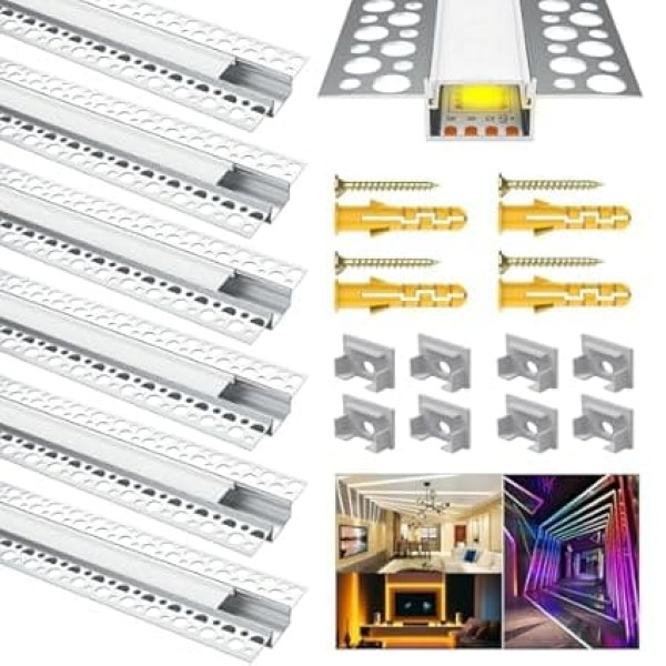 Chesbung LED Drywall Profile for 18 mm Strips, 6 x 1 m Aluminium Profile Drywall Aluminium Profile for Ceilings and Walls, Channel Rail Corner Profile with White Cover, Diffuser for Wider Strip such