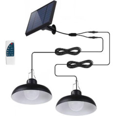 LUMI JARDIN 2 x GOODS Double Solar LED Pendant Light - Metal Lampshade Black - Cool White - Remote Control - Lighting Time 10 Hours - Waterproof IP44 - Ideal for Patio, Garden, Living Room
