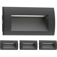 ledscom.de LED Recessed Wall Light Zibal For Outdoor, Black, Warm White, 140x70mm, 4 Pcs