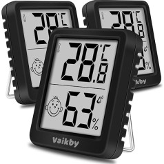 Hygrometer Thermometer Indoor Digital Vaikby Pack of 3 Humidity Meter & Room Thermometer, High Precision, Easy to Read, Energy Saving, for Indoor Use such as Living Room, Bedroom, Office